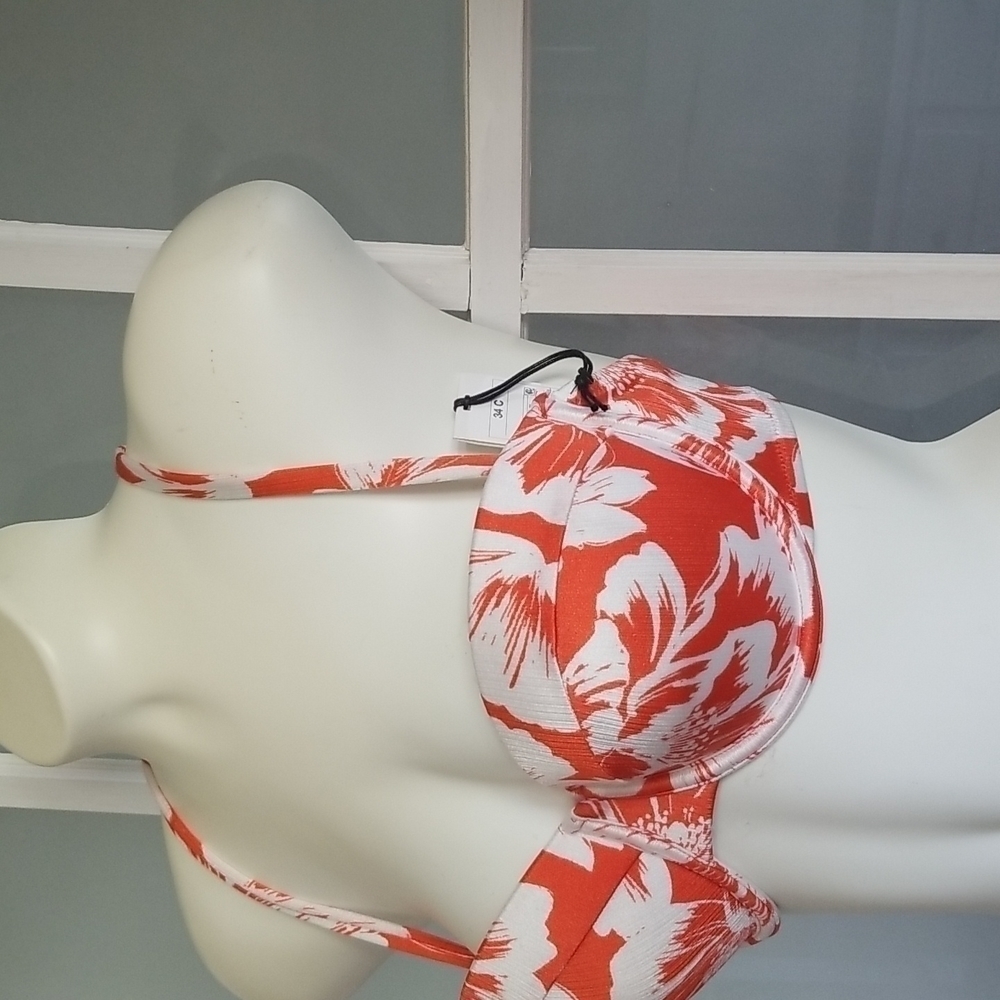 Shade & Shore Bikini Top Floral Orange White — image 5 of 8